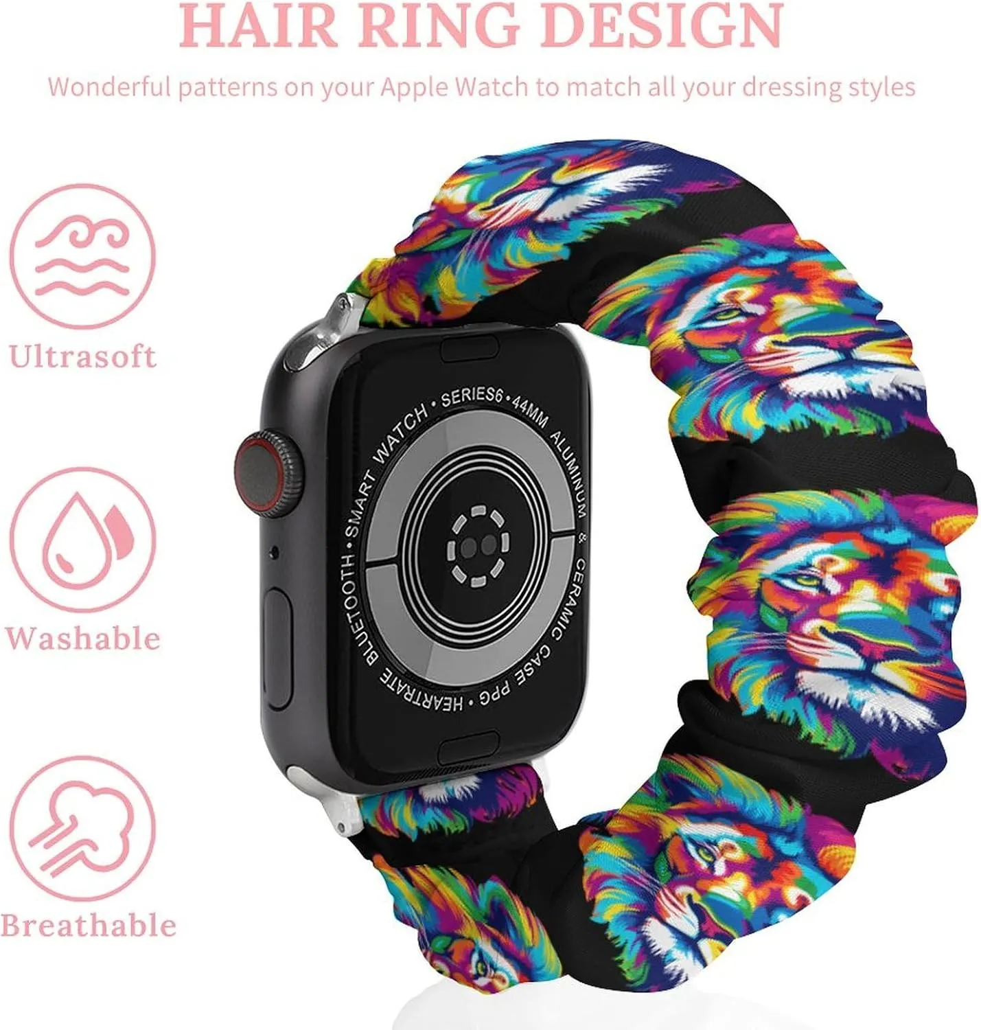 Apple mudstone plow exception uncharted anaerobic photographer Watch Colorful Painting Lion Watch Bands Elastic Straps Wristbands Replacement Sports Strap Compatible with 