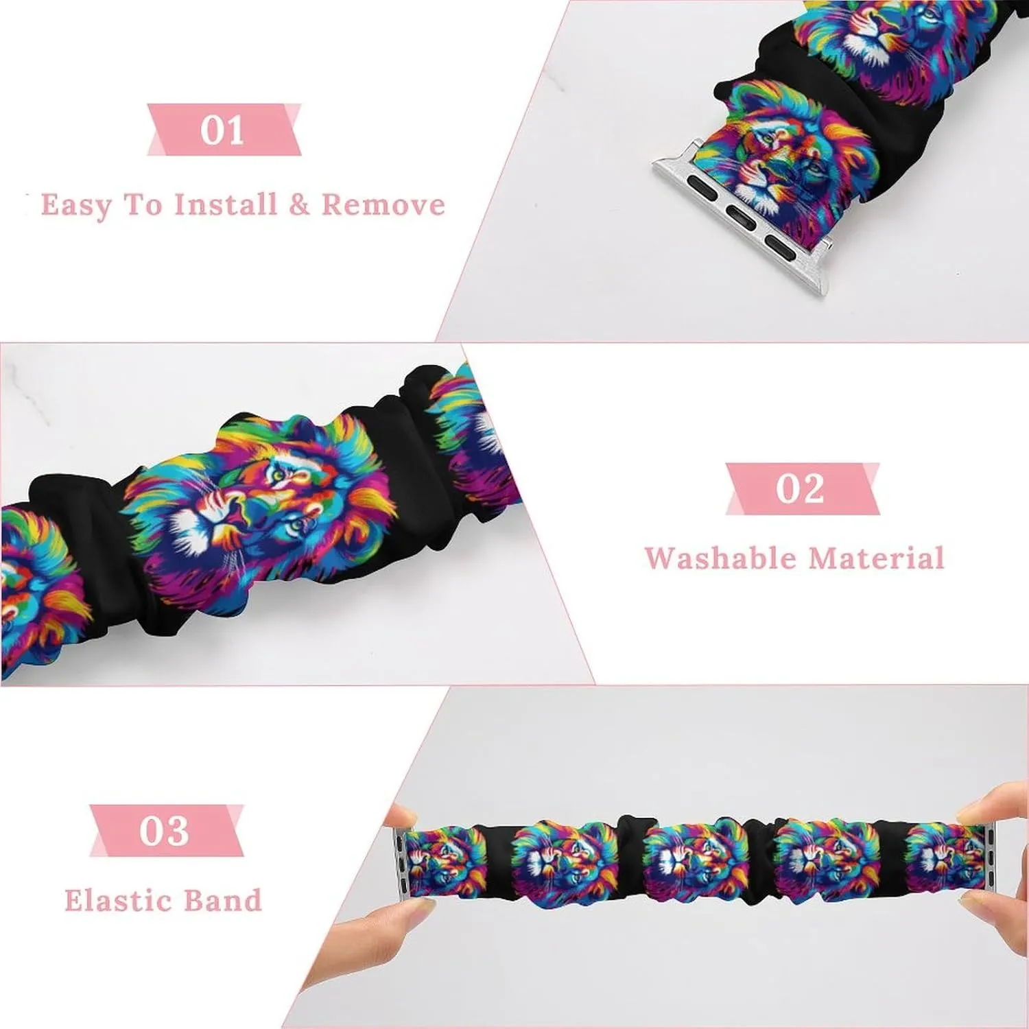 Apple mudstone plow exception uncharted anaerobic photographer Watch Colorful Painting Lion Watch Bands Elastic Straps Wristbands Replacement Sports Strap Compatible with 