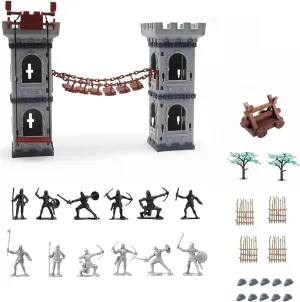 (Arrow Tower Set) soak corner protrude microbial Medieval Castle Knights Toy Soldier - Army Figures Miniature Playset with Arrow Tower, Soldiers, Ram, Fence 