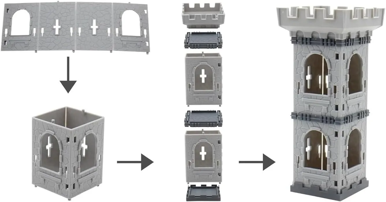 (Arrow Tower Set) soak corner protrude microbial Medieval Castle Knights Toy Soldier - Army Figures Miniature Playset with Arrow Tower, Soldiers, Ram, Fence 
