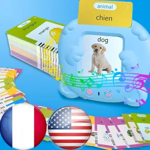 Audible Gift Play Cards, Autism Sensory Toys (Blue) Bilingual English French Flash Cards - Fran?ais Talking Flash Cards for Kids, weave Pocket Speech for Toddlers 3-12, Educational Learning Toy, 