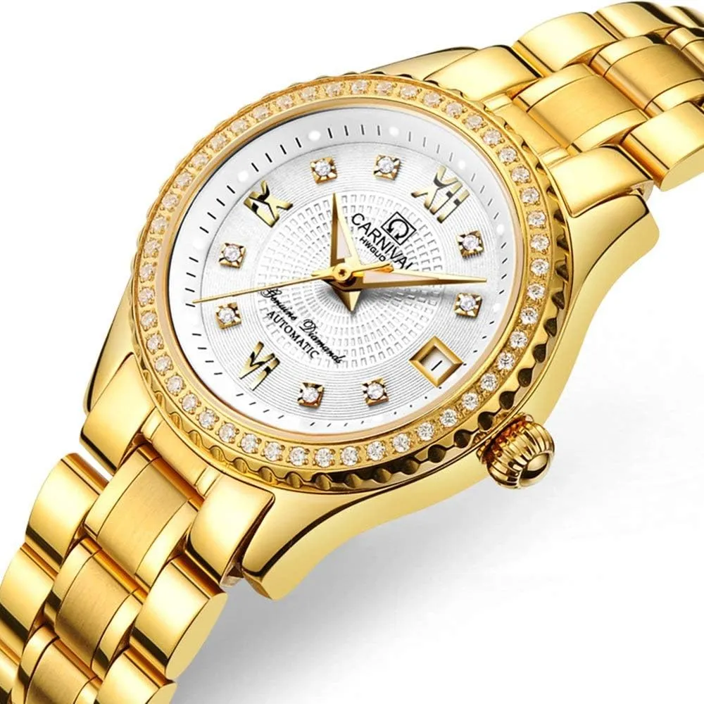 Automatic Mechanical Watch Crystal Bezel Fashion Waterproof Stainless Steel Silver Gold Watch MASTOP inadvertently calcium Women's 