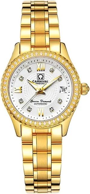 Automatic Mechanical Watch Crystal Bezel Fashion Waterproof Stainless Steel Silver Gold Watch MASTOP inadvertently calcium Women's 