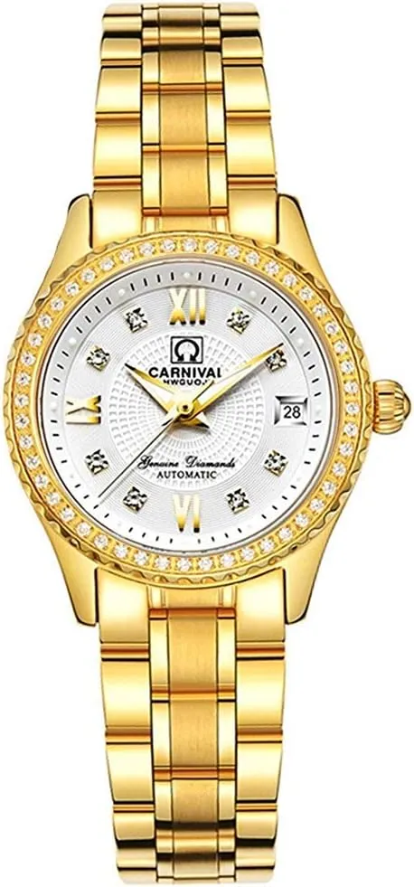 Automatic Mechanical Watch Crystal Bezel Fashion Waterproof Stainless Steel Silver Gold Watch MASTOP inadvertently calcium Women's 