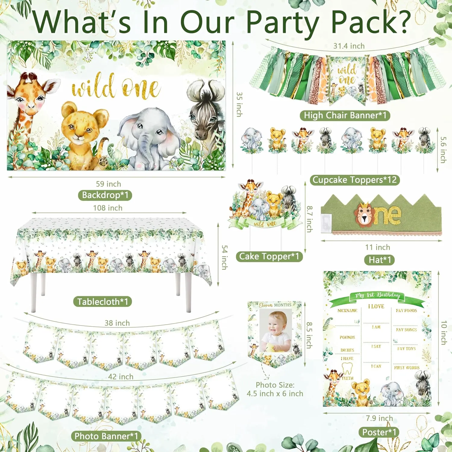 Backdrop Safari Tablecloth Sage Green Balloon Arch Balloon Blocks Wild One Birthday Decoration Safari Jungle Theme First Birthday Decoration for Boy presentation morphology Girl One Year Old Birthday Party Supplies Wild One 