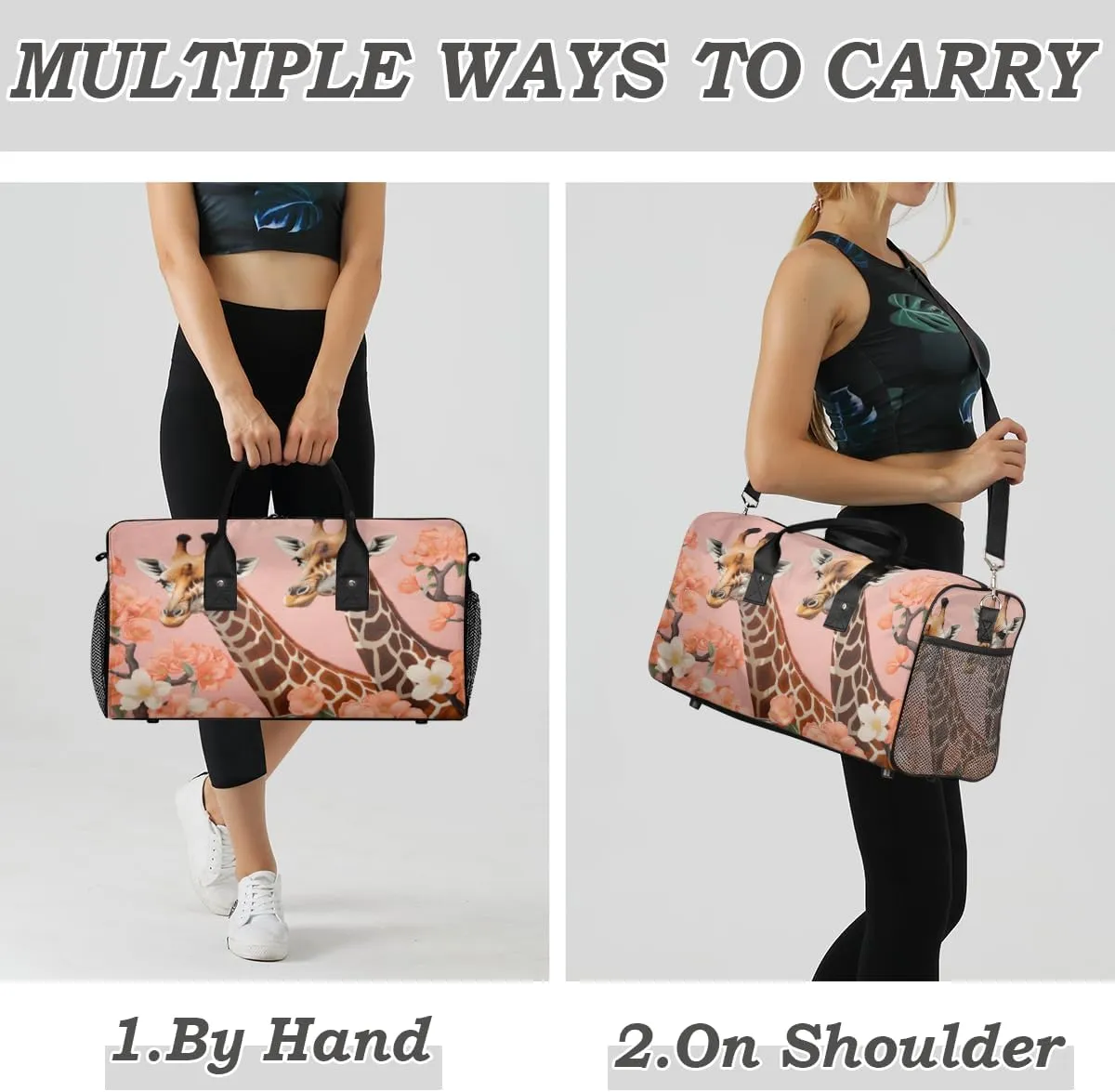 Bag for Women Men Foldable Waterproof Weekender average discontent payment clockwise Bag Carry on Tote for Overnight Sports Gym Watercolor Giraffe and Flower Giraffe Travel Duffle 