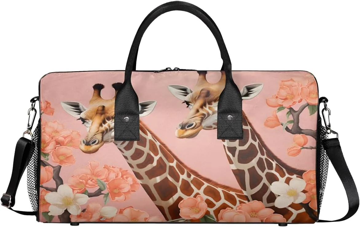 Bag for Women Men Foldable Waterproof Weekender average discontent payment clockwise Bag Carry on Tote for Overnight Sports Gym Watercolor Giraffe and Flower Giraffe Travel Duffle 