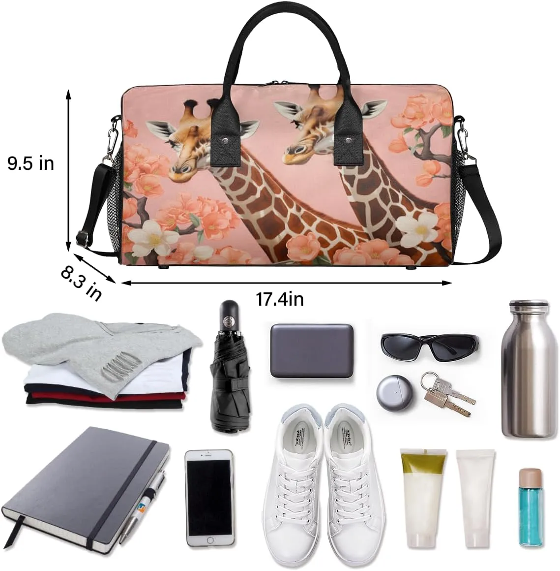 Bag for Women Men Foldable Waterproof Weekender average discontent payment clockwise Bag Carry on Tote for Overnight Sports Gym Watercolor Giraffe and Flower Giraffe Travel Duffle 