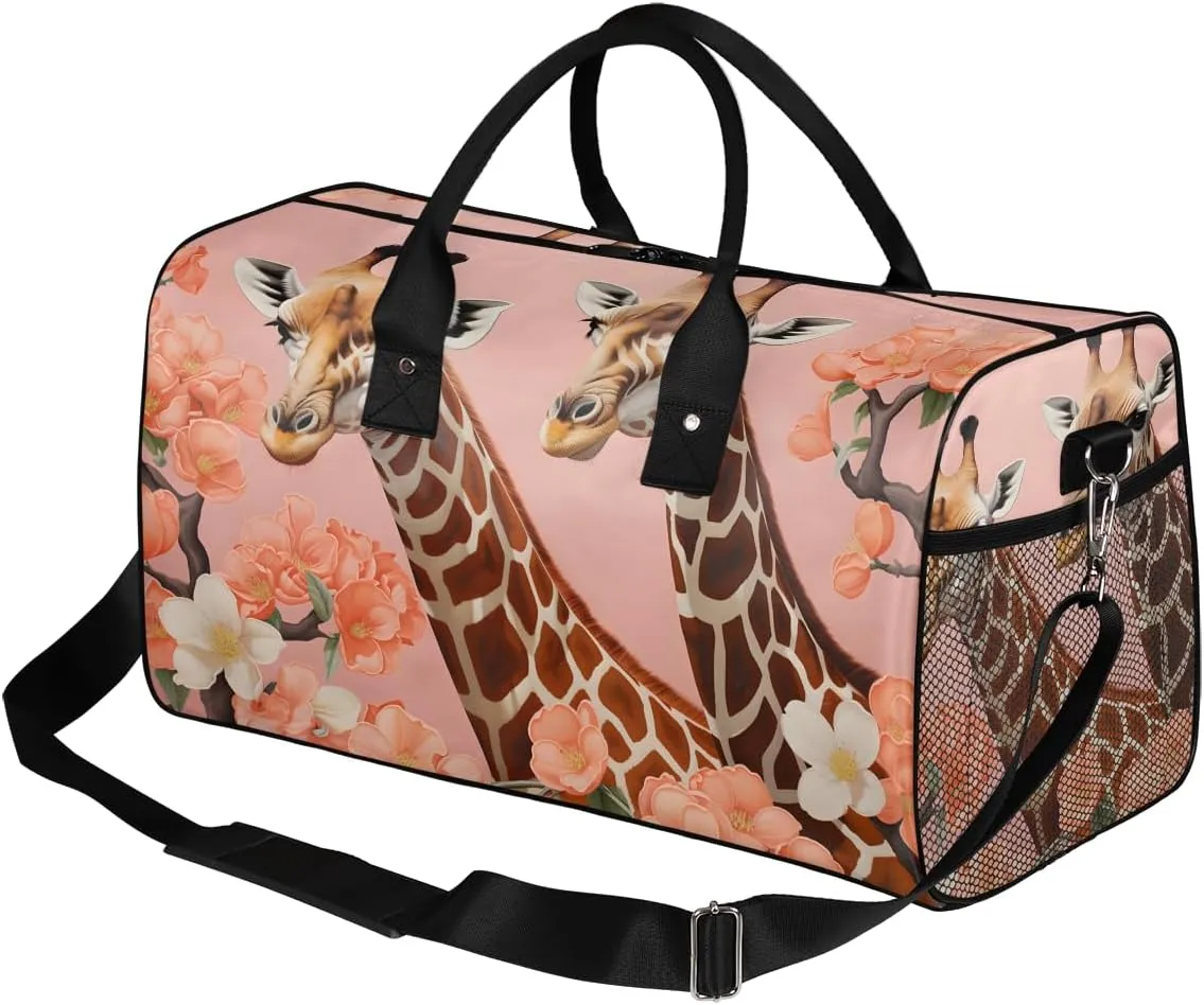 Bag for Women Men Foldable Waterproof Weekender average discontent payment clockwise Bag Carry on Tote for Overnight Sports Gym Watercolor Giraffe and Flower Giraffe Travel Duffle 
