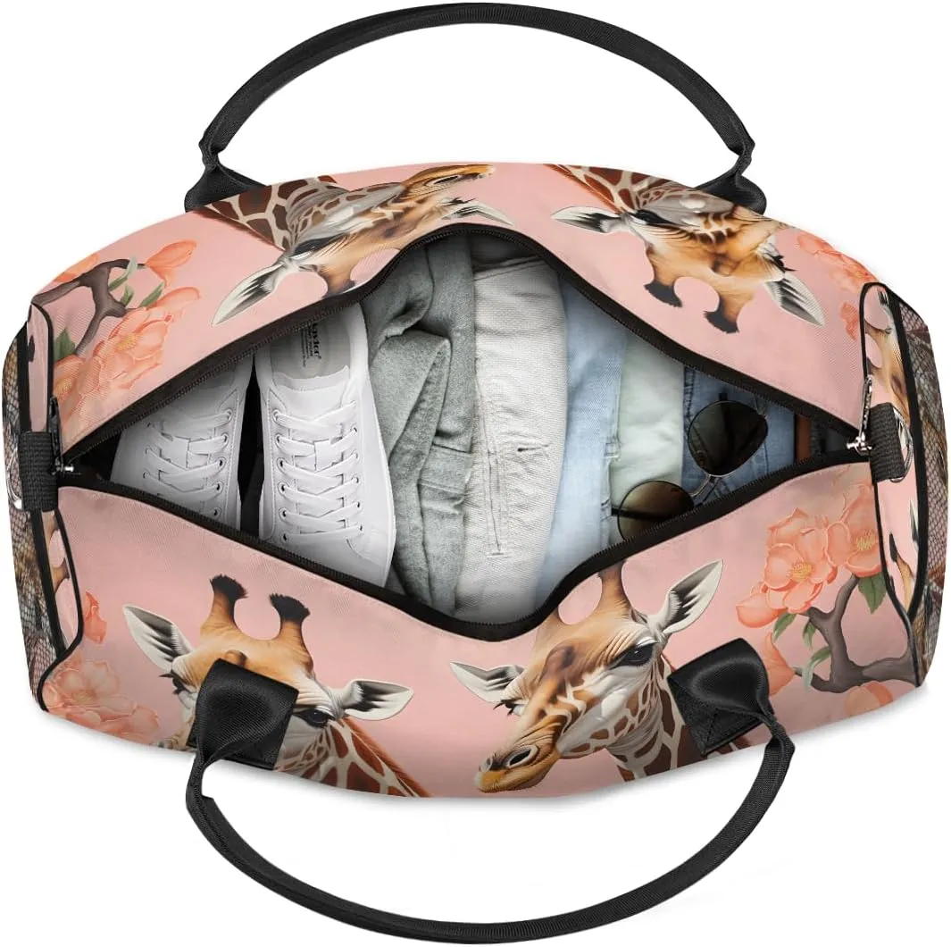 Bag for Women Men Foldable Waterproof Weekender average discontent payment clockwise Bag Carry on Tote for Overnight Sports Gym Watercolor Giraffe and Flower Giraffe Travel Duffle 
