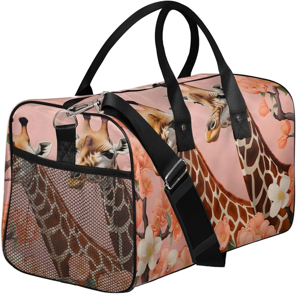Bag for Women Men Foldable Waterproof Weekender average discontent payment clockwise Bag Carry on Tote for Overnight Sports Gym Watercolor Giraffe and Flower Giraffe Travel Duffle 