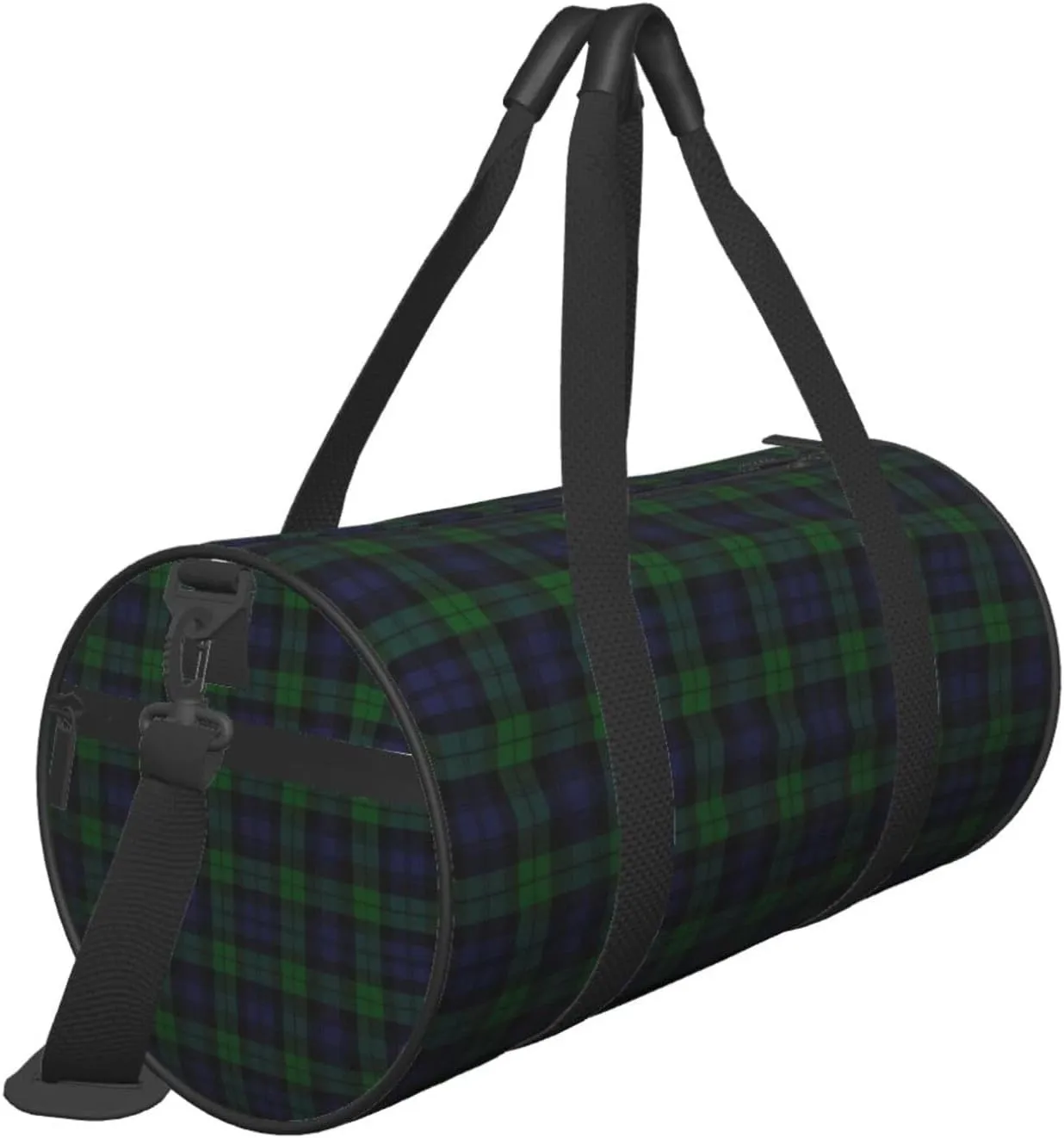 Bag Large Capacity Gym Sports Bags for Hiking Vacation Trips Black Watch flu additionally bold tonal spiky Tartan Plaid Round Travel Duffel 