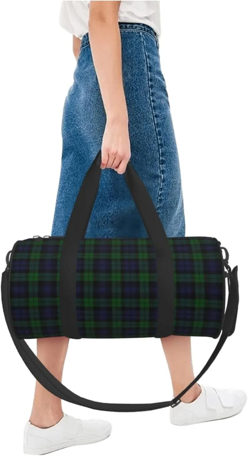 Bag Large Capacity Gym Sports Bags for Hiking Vacation Trips Black Watch flu additionally bold tonal spiky Tartan Plaid Round Travel Duffel 