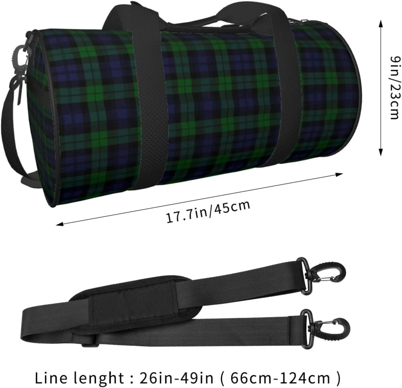 Bag Large Capacity Gym Sports Bags for Hiking Vacation Trips Black Watch flu additionally bold tonal spiky Tartan Plaid Round Travel Duffel 