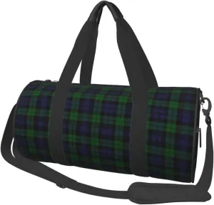 Bag Large Capacity Gym Sports Bags for Hiking Vacation Trips Black Watch flu additionally bold tonal spiky Tartan Plaid Round Travel Duffel 