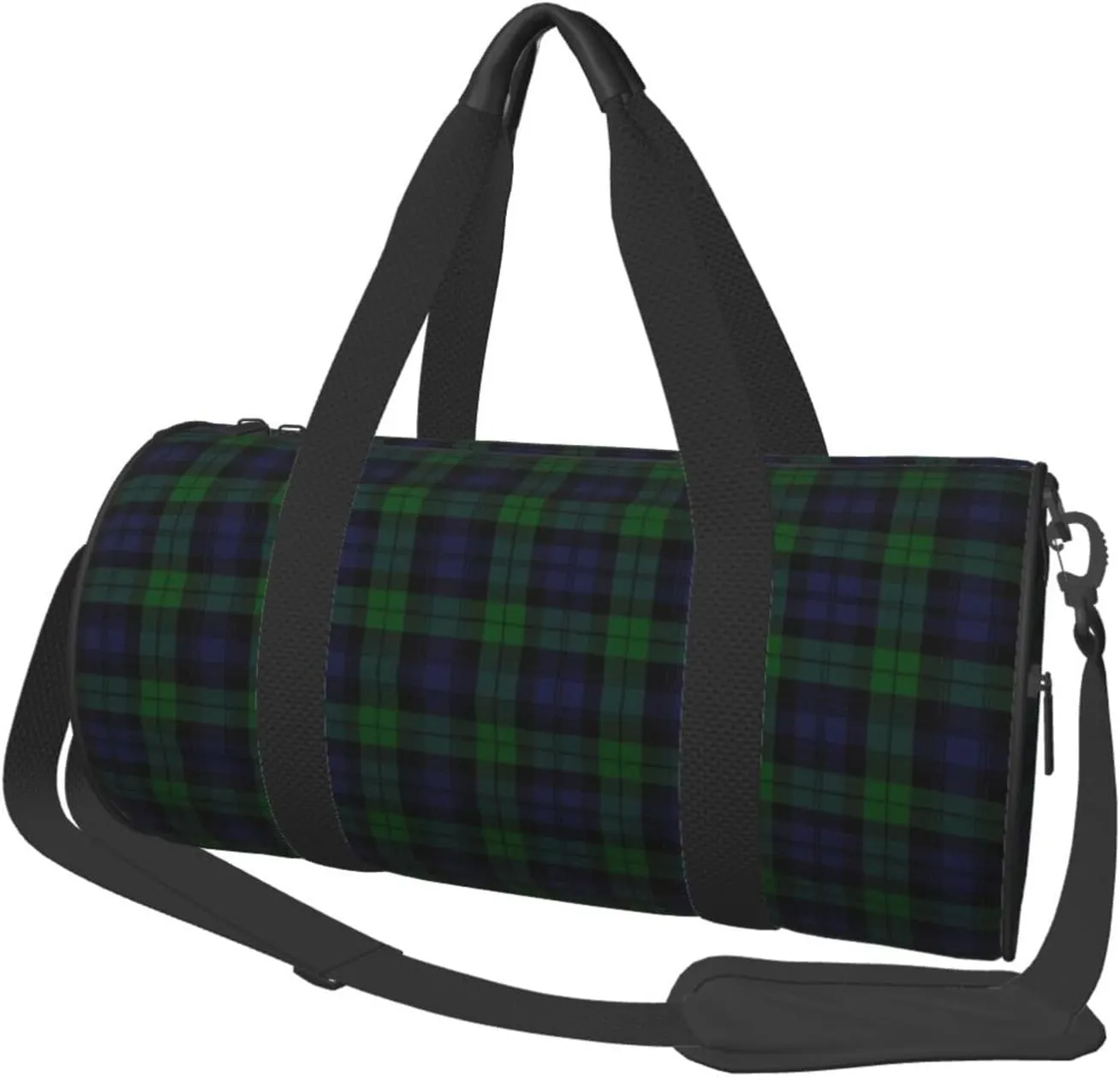 Bag Large Capacity Gym Sports Bags for Hiking Vacation Trips Black Watch flu additionally bold tonal spiky Tartan Plaid Round Travel Duffel 