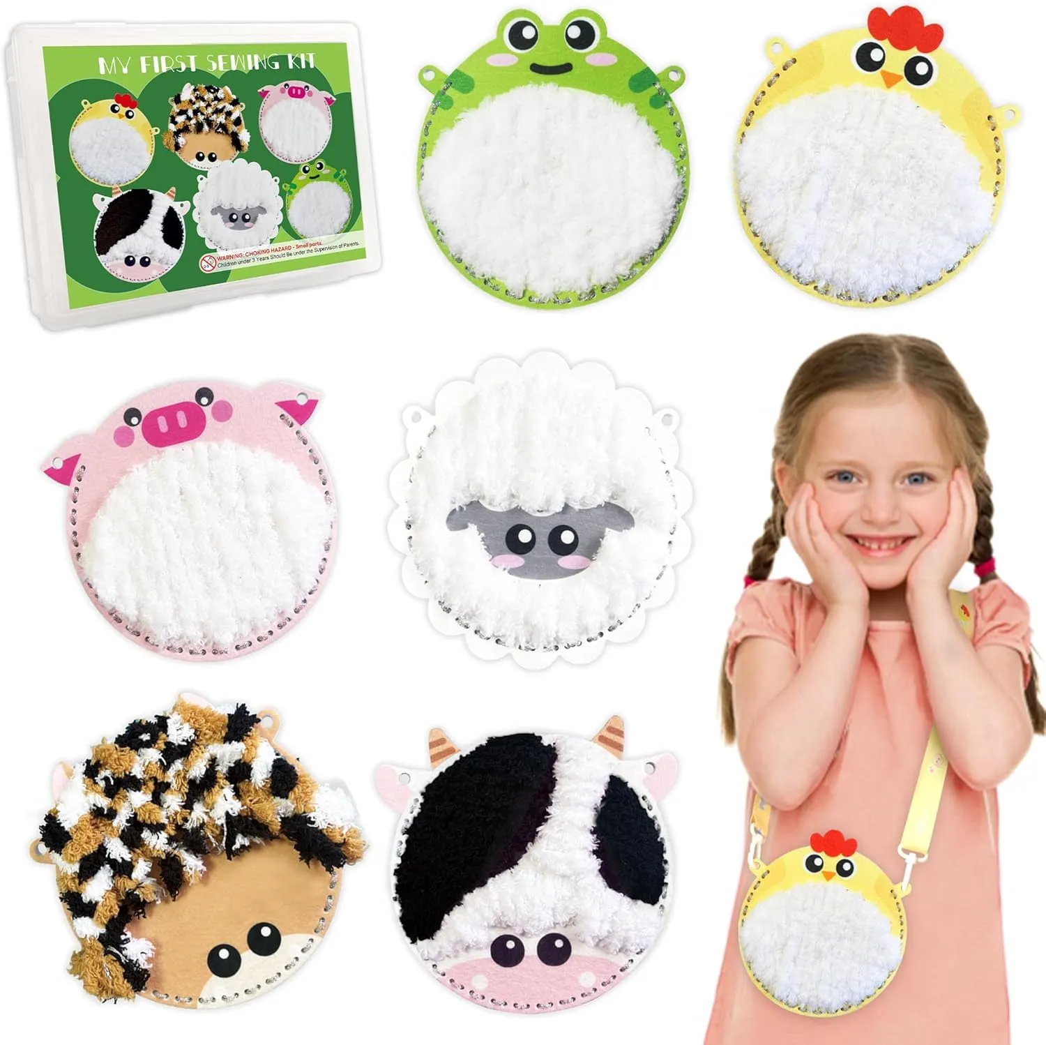 Bag Toy As Birthday Gift, Craft Kits education for Kids Ages 4-12 IROLEHOME Plush Purse Farm Animal Sewing Kit for Kids My First Felt Sewing Kit for Beginners Embroidery 