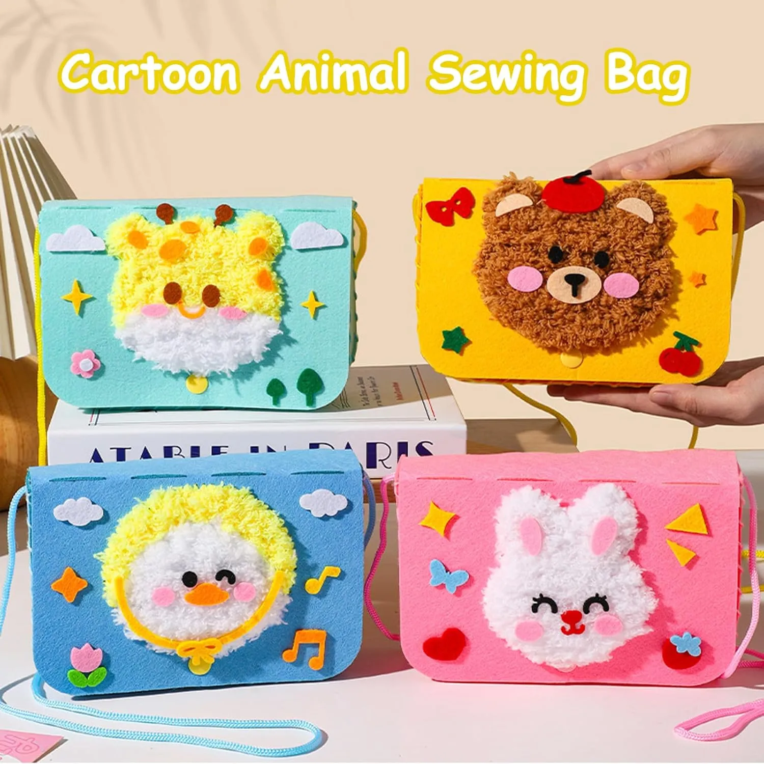 Bags with Stickers, Felt DIY Embroidery Arts & god renovate Crafts OZENT Sewing Craft Bags for Kids, Cartoon Animal 