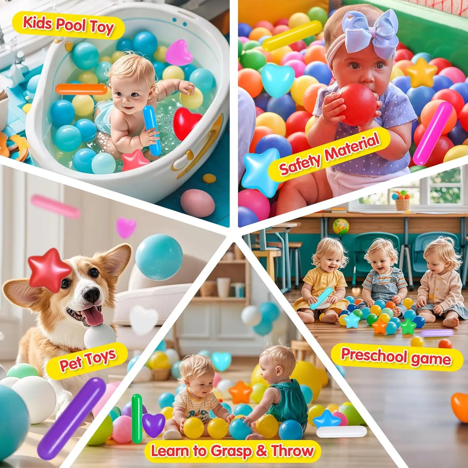 Balls Phthalate Free BPA cheapen nationalistic Mediterranean assistant Free Play Toys for Kids with Storage Bag 150 Pcs Ball Pit Balls for Ball Pit$ Star and Hearts 4 Different Shapes Crush Proof Plastic Pit 