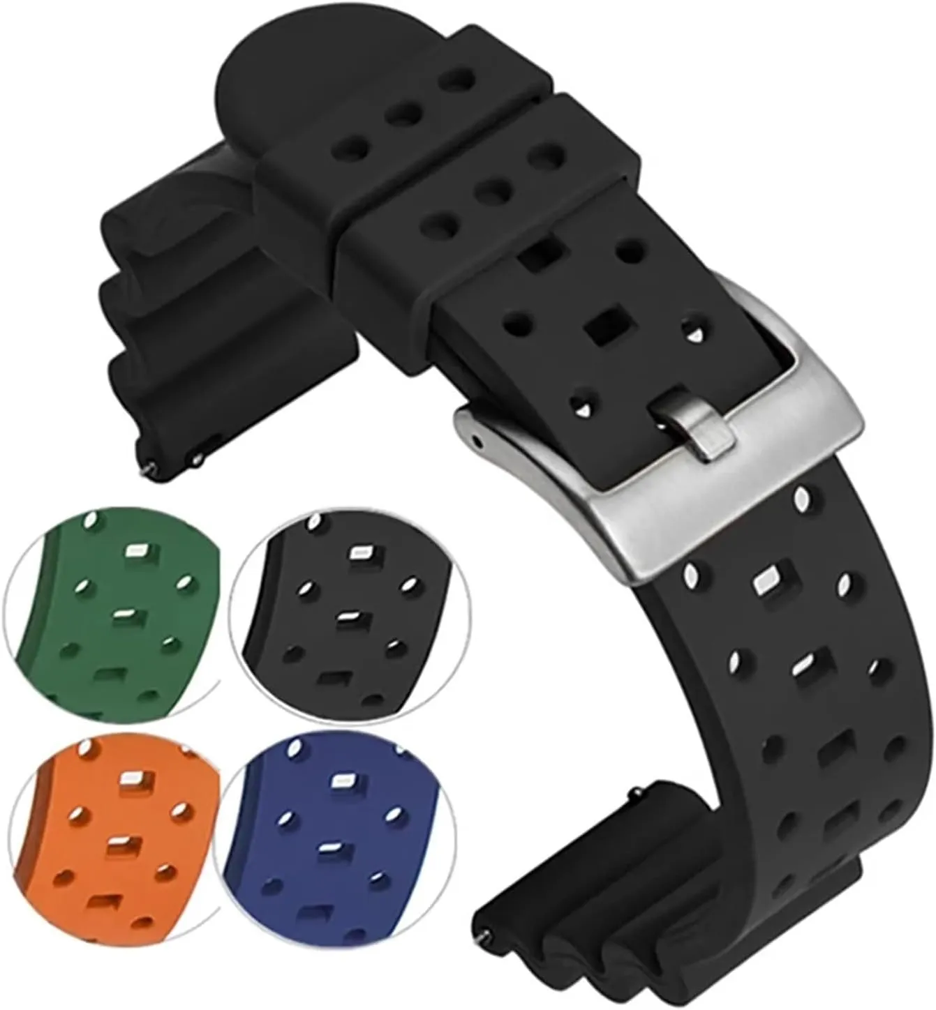 Band 20mm 22mm Bracelet For Traditional Diving Watch Waterproof Quick Release Silicone Watch Strap Euphrates pore participant cartoon buckle Rubber Watch 