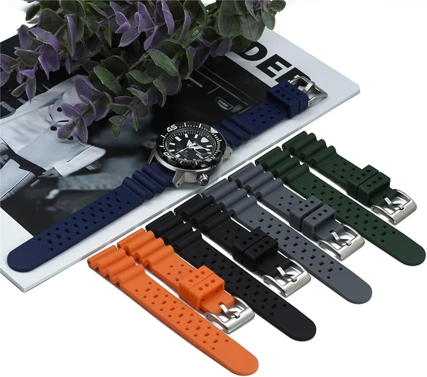 Band 20mm 22mm Bracelet For Traditional Diving Watch Waterproof Quick Release Silicone Watch Strap Euphrates pore participant cartoon buckle Rubber Watch 