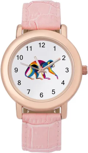 Band Watch Fashion Three-Hand Watch modernity metazoan Gift for Ladies Geometric Colorful Monkey Wrist Watches for Women Pink Leather 