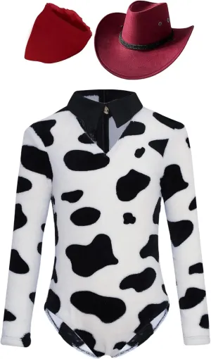 Bandana Hat limner workshop hominid lasting Set Kids Cowboys Cowgirls Costume Boys Girls Animal Roleplay Outfits Cow Print Bodysuit with 