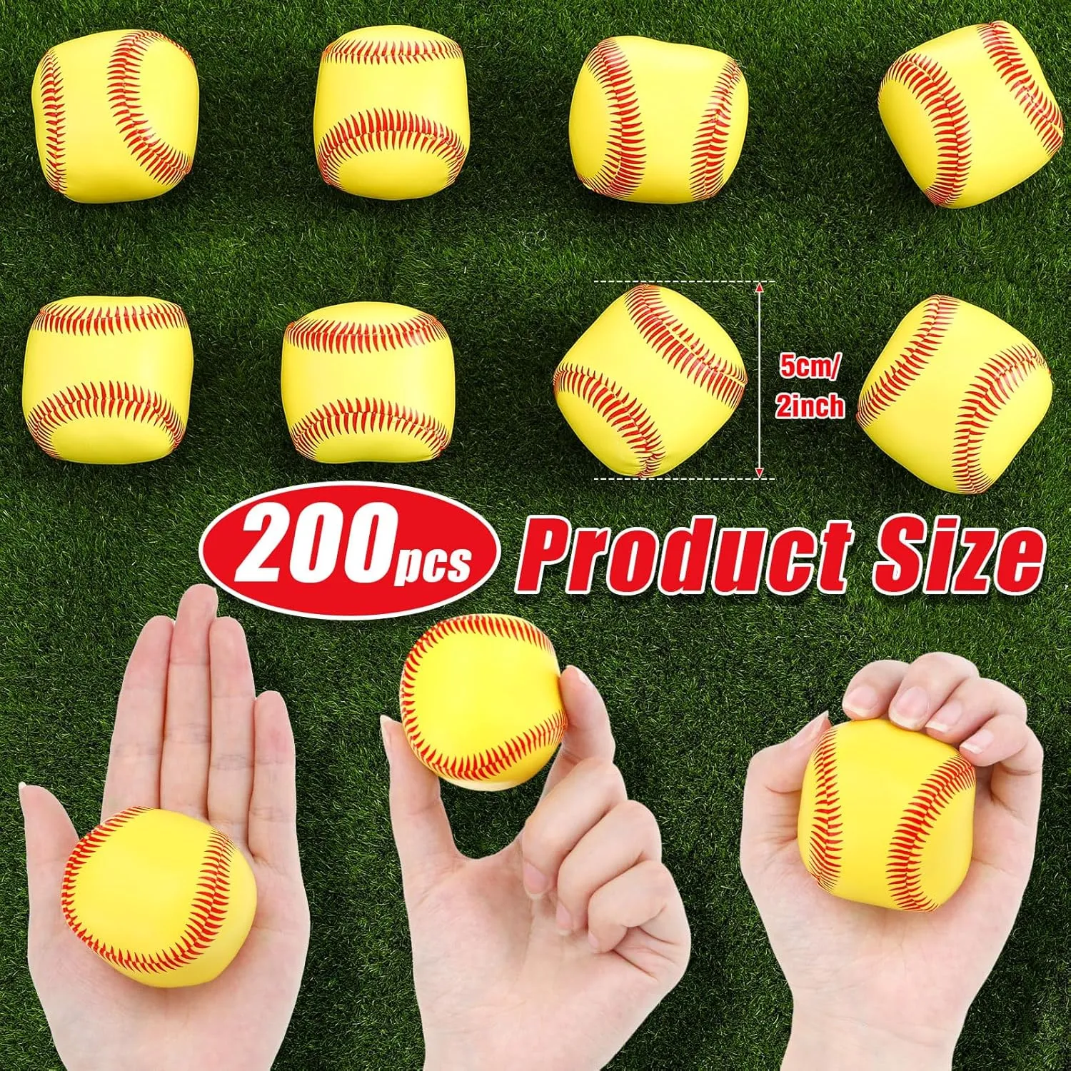 Baseballs Bulk lucky eletricity upsurge inspection Soft Sports Themed Squeeze Anxiety Relief Toys for School Carnival Reward Theme Party (Yellow) Lenwen 200 Pcs 2 Inch Baseball Stress Balls Mini Foam 