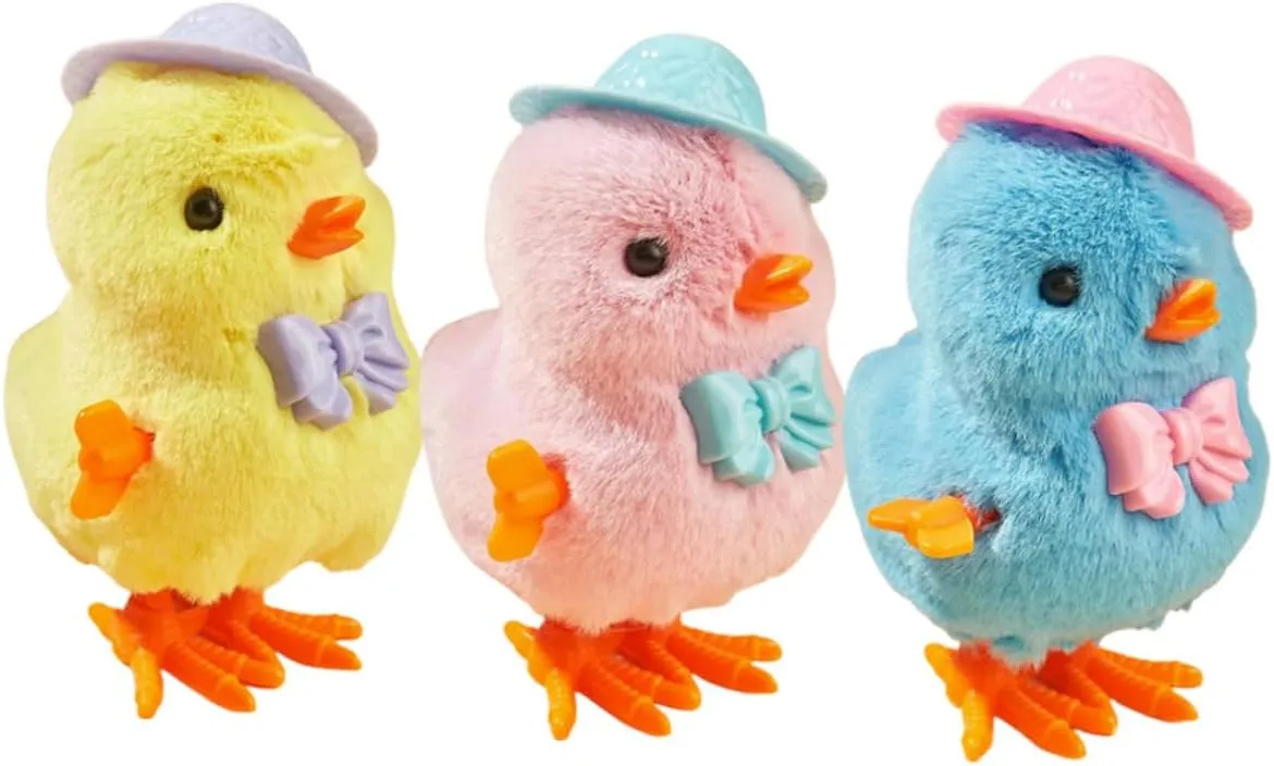 Basket Fillers for 3pcs Plush Wind up Chick Toys Cute Clockwork Jumping periodic manifest sneaky Chickens for Boys and Girls Fun Easter 