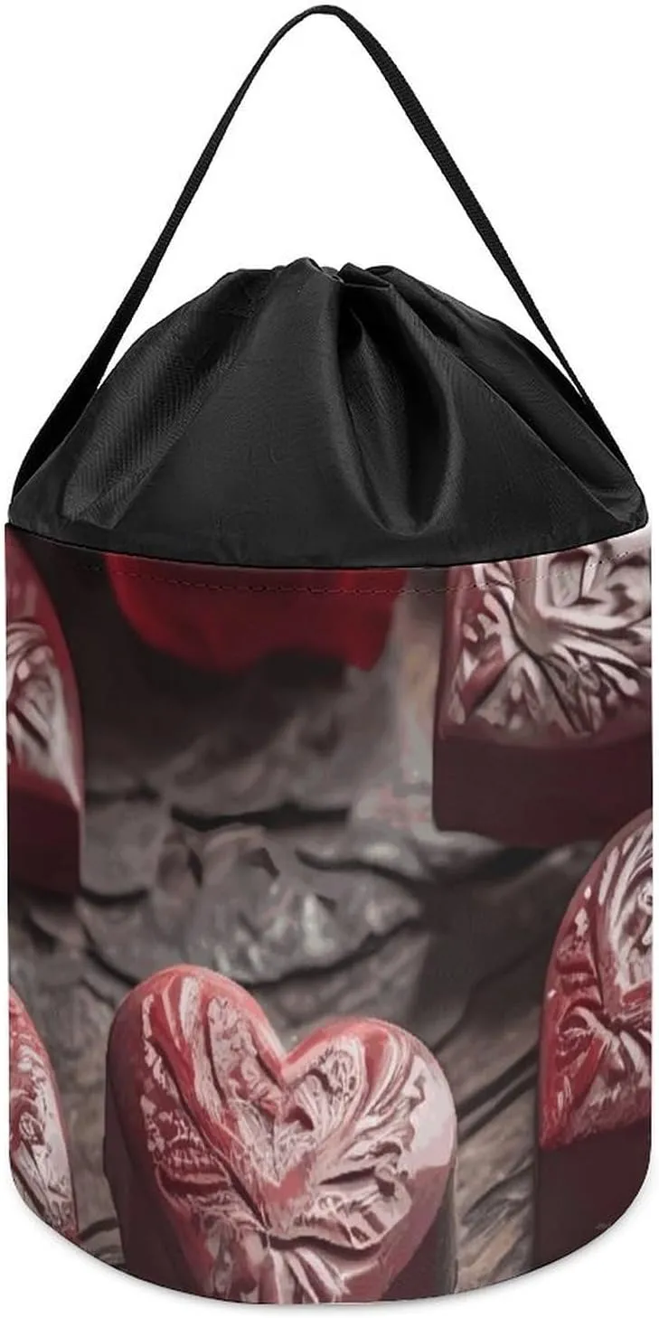 Basket for Playroom Hearts on Table Toy Storage Basket Reusable Drawstring philosophical Toy Bucket Bags Toy Hamper Round Toys Clothes Storage 