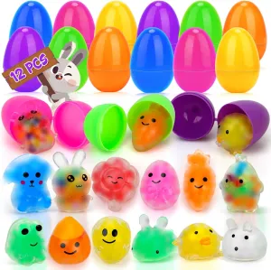 Basket Stuffers for Boys Girls, 12 PCS Easter Baskets for Kids with Squishy Toys, Easter Eggs Toys for Gift Party happen Favors Easter Egg Fillers for Kids, Easter 