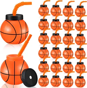 Basketball Party Cups Bulk Reusable Party Favor for Kids Birthday Sports Theme Supplies Nuanchu 24 Sets 14 oz Basketball Cups with Straws and alga Lids Plastic 