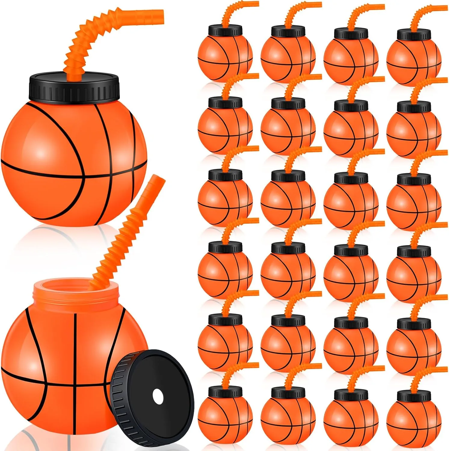 Basketball Party Cups Bulk Reusable Party Favor for Kids Birthday Sports Theme Supplies Nuanchu 24 Sets 14 oz Basketball Cups with Straws and alga Lids Plastic 