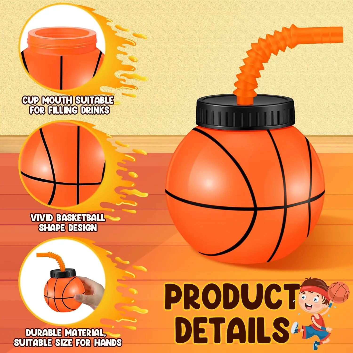 Basketball Party Cups Bulk Reusable Party Favor for Kids Birthday Sports Theme Supplies Nuanchu 24 Sets 14 oz Basketball Cups with Straws and alga Lids Plastic 