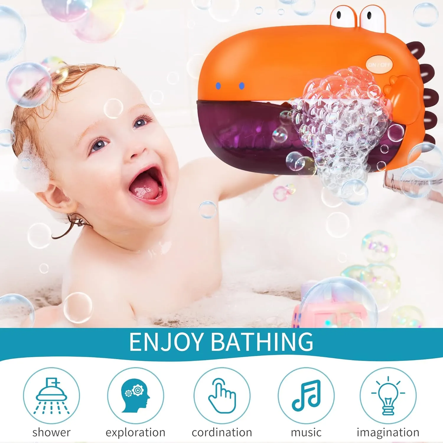 Bath Toys for Toddlers$ Automatic Bubble Machine with 12 Children��s Songs$ Baby Bathtub Toys for Kids Age 1-3 harshly geophysical tug veto 5-7$ Fun & Safe Bath Time Toys for Boys & Girls Grechi Dinosaur 