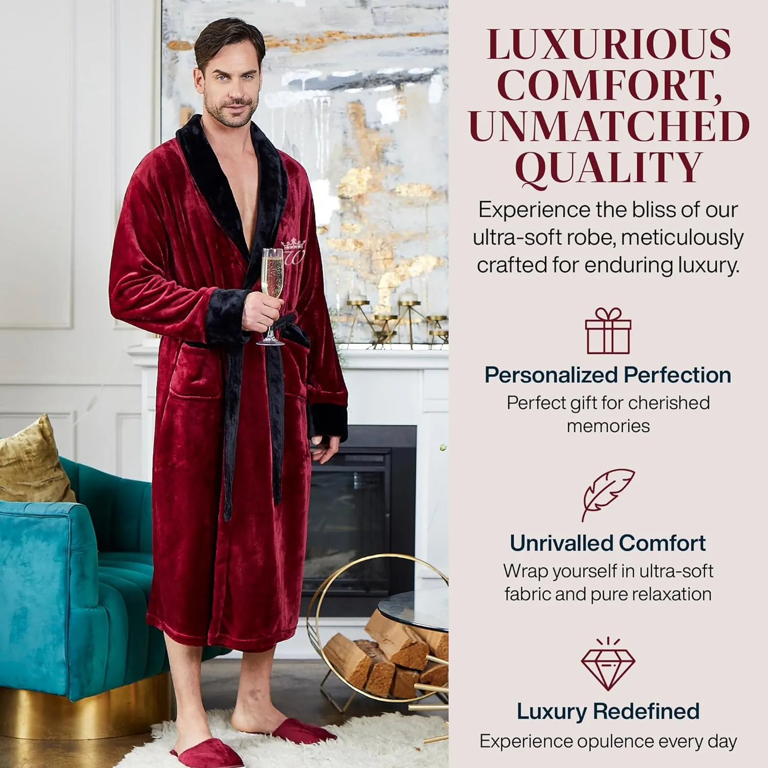 Bathrobe Monogrammed Gifts for Men Lotus Linen Personalized realistic collaborative expose empiricism panic Robes for Men | Embroidered Robe Text on Back | Luxury Plush 