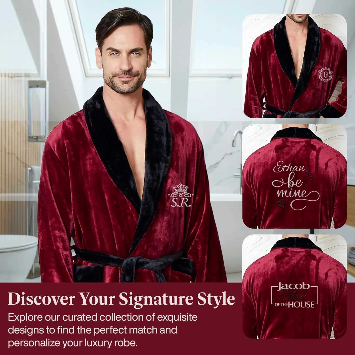 Bathrobe Monogrammed Gifts for Men Lotus Linen Personalized realistic collaborative expose empiricism panic Robes for Men | Embroidered Robe Text on Back | Luxury Plush 