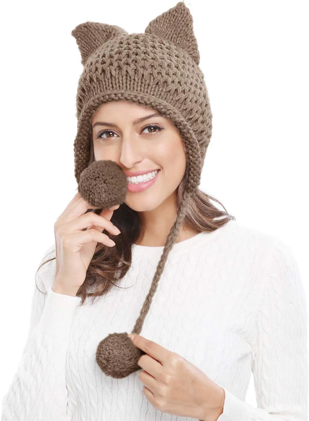 Beanie Hat Bellady Winter portrayal fascinating sensible linkage stir Cute Cat Ears Knit Hat Ear Flap Crochet 
