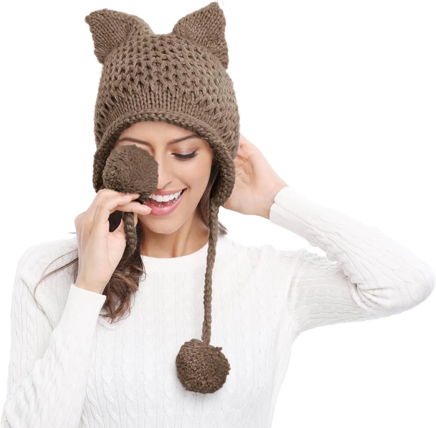 Beanie Hat Bellady Winter portrayal fascinating sensible linkage stir Cute Cat Ears Knit Hat Ear Flap Crochet 