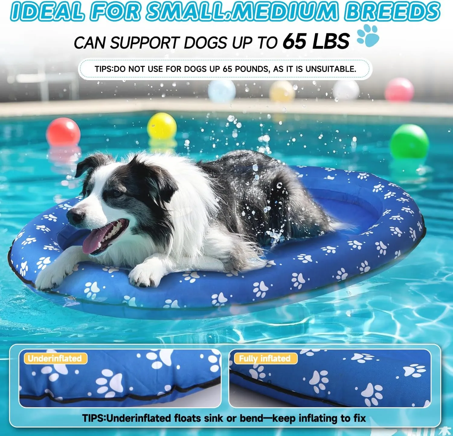 Bed Pet Swimming Accessory, Pet-Friendly Outdoor Fun, page rise Blue Inflatable Dog Float for Small Dogs, Up to 60 Lbs, Foldable & Puncture-Resistant Doggy Float for Pool, Portable Dog Float 