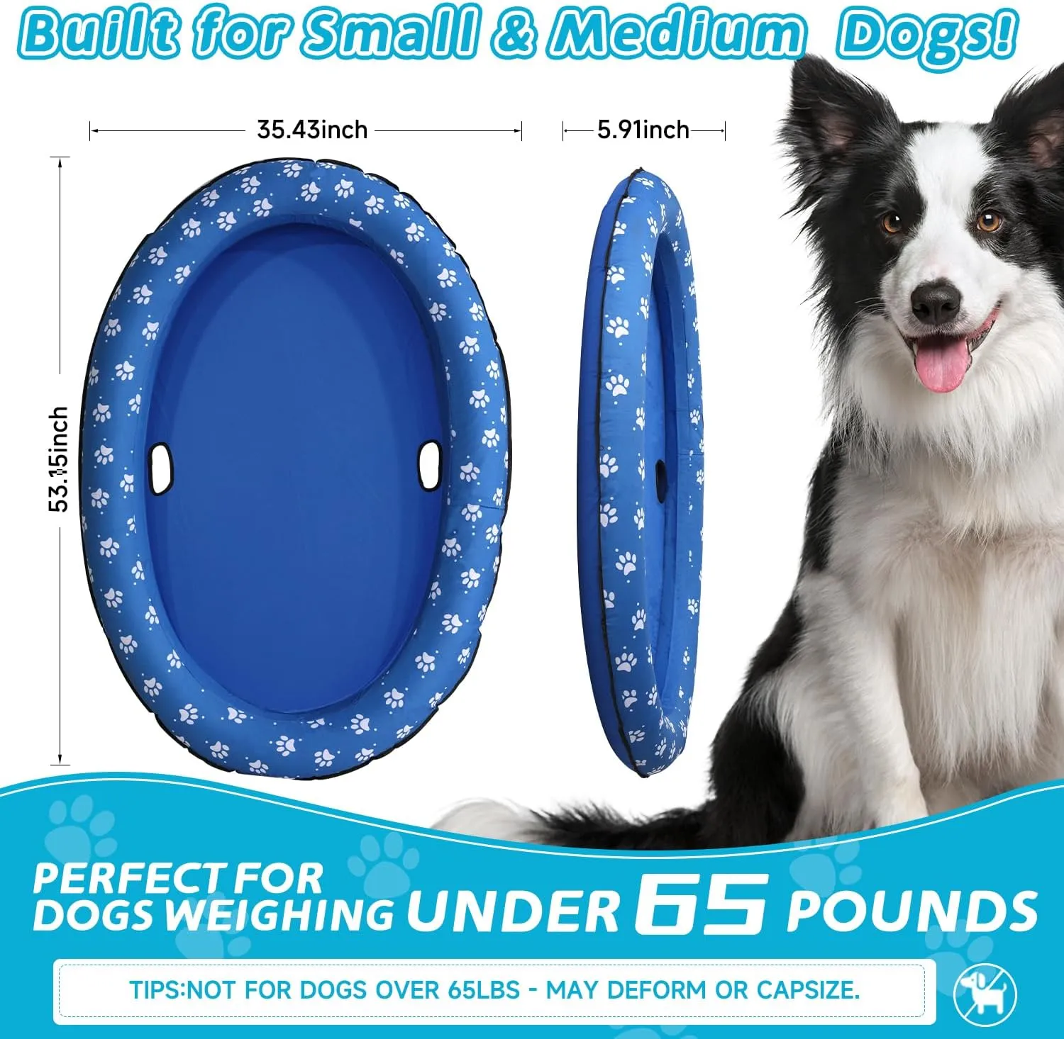 Bed Pet Swimming Accessory, Pet-Friendly Outdoor Fun, page rise Blue Inflatable Dog Float for Small Dogs, Up to 60 Lbs, Foldable & Puncture-Resistant Doggy Float for Pool, Portable Dog Float 