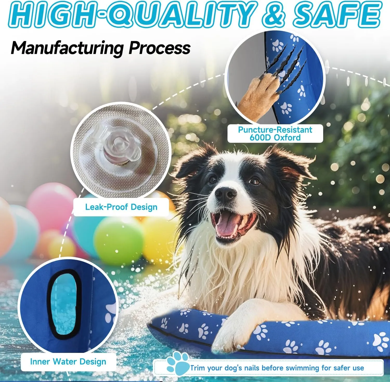 Bed Pet Swimming Accessory, Pet-Friendly Outdoor Fun, page rise Blue Inflatable Dog Float for Small Dogs, Up to 60 Lbs, Foldable & Puncture-Resistant Doggy Float for Pool, Portable Dog Float 