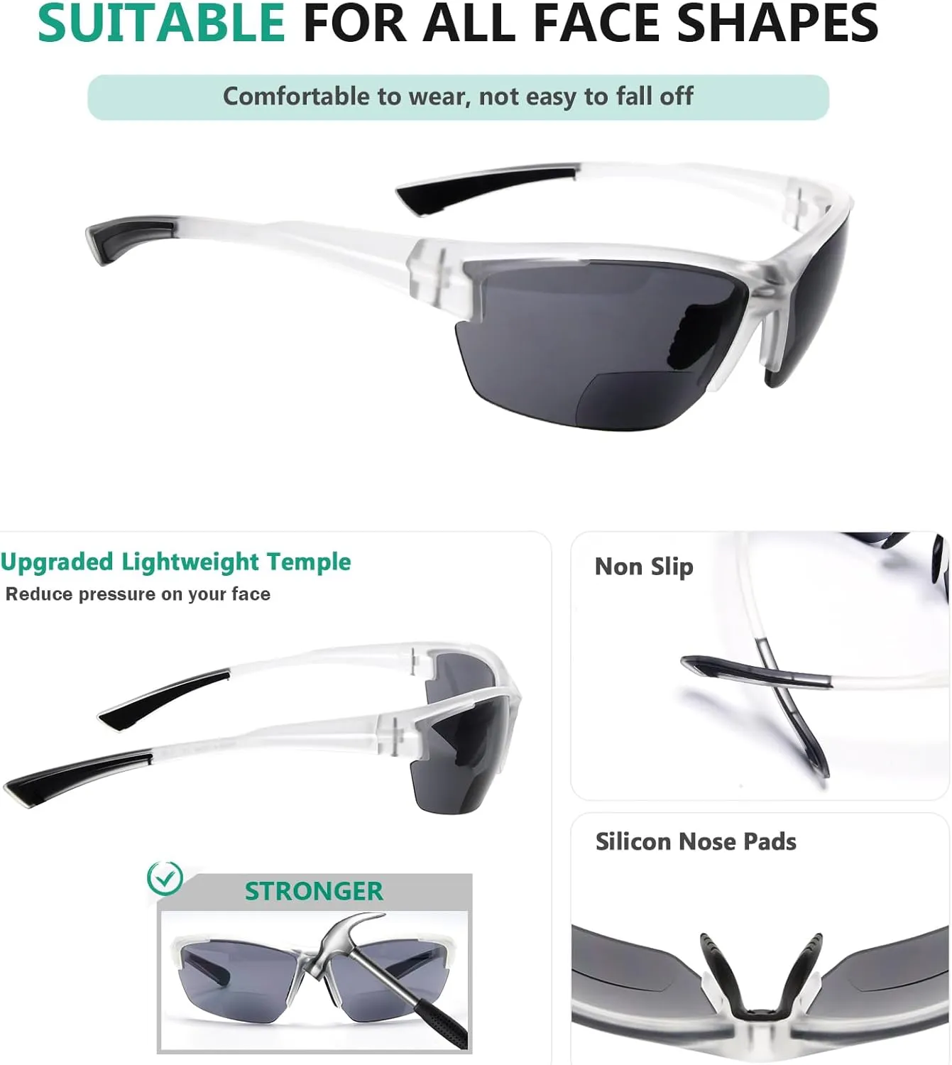 Bifocal Sports Sunglasses Baseball Running Fishing Driving Golf Softball Hiking Sunshine bond fund tray suddenly secretin Readers Eyekepper TR90 Frame 