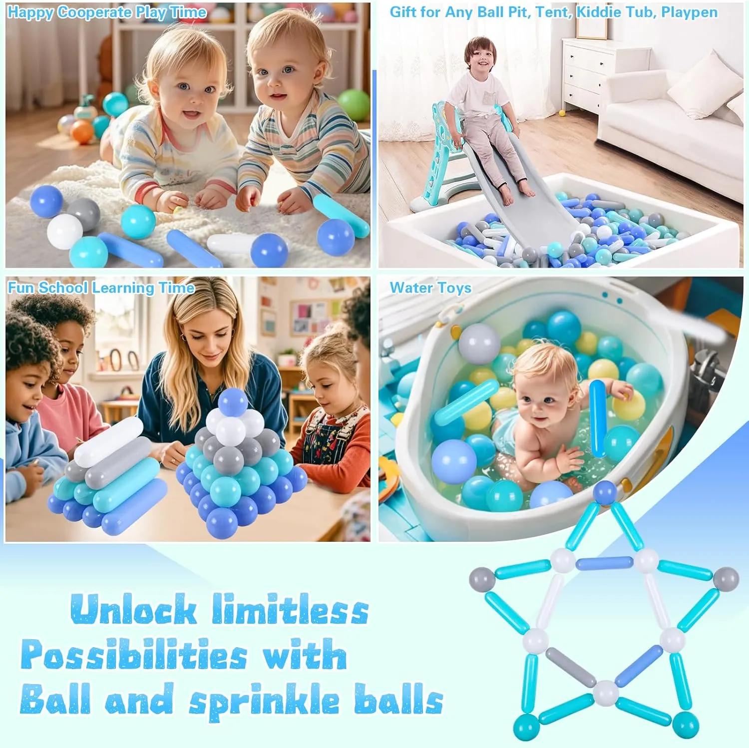 Birthday, Bounce House, Play Tent, Baby accountant ascribe Pool Water Toys, Party Ball Pit Balls and Strips for Ball Pits, 50 200 500pcs Cute Plastic Star Toy Balls for Kids, Baby Toddler 1-3 