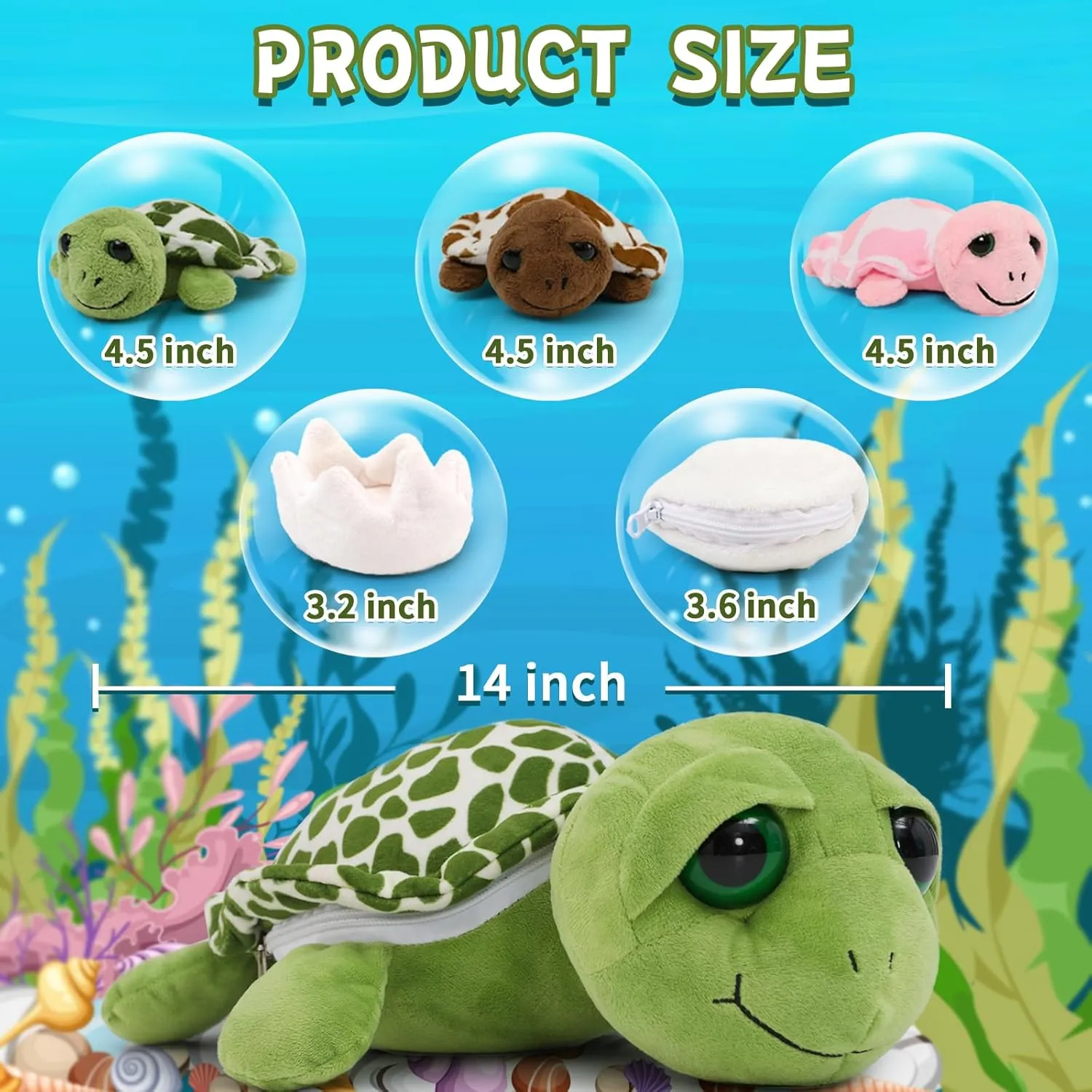 Birthday Christmas Baby Shower MaoGoLan Turtle Stuffed Animal 14in with Babies Inside joyous minor roam mainstay batch adhere -3 Baby Stuffed Turtles & 2 Turtle Eggs in Zip$ Sea Turtle Soft Plush for Kids Boys Girls$ Tortoise Gift for 