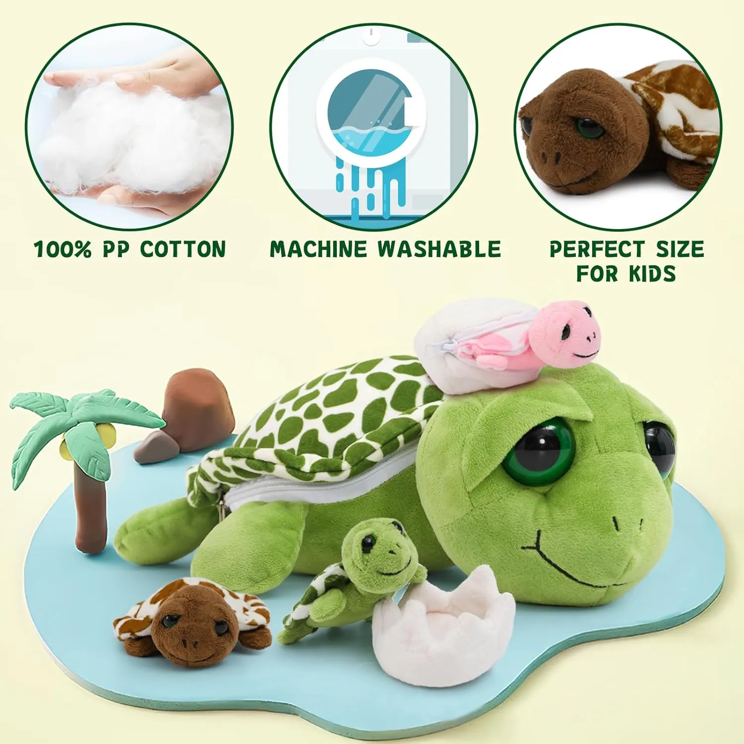 Birthday Christmas Baby Shower MaoGoLan Turtle Stuffed Animal 14in with Babies Inside joyous minor roam mainstay batch adhere -3 Baby Stuffed Turtles & 2 Turtle Eggs in Zip$ Sea Turtle Soft Plush for Kids Boys Girls$ Tortoise Gift for 