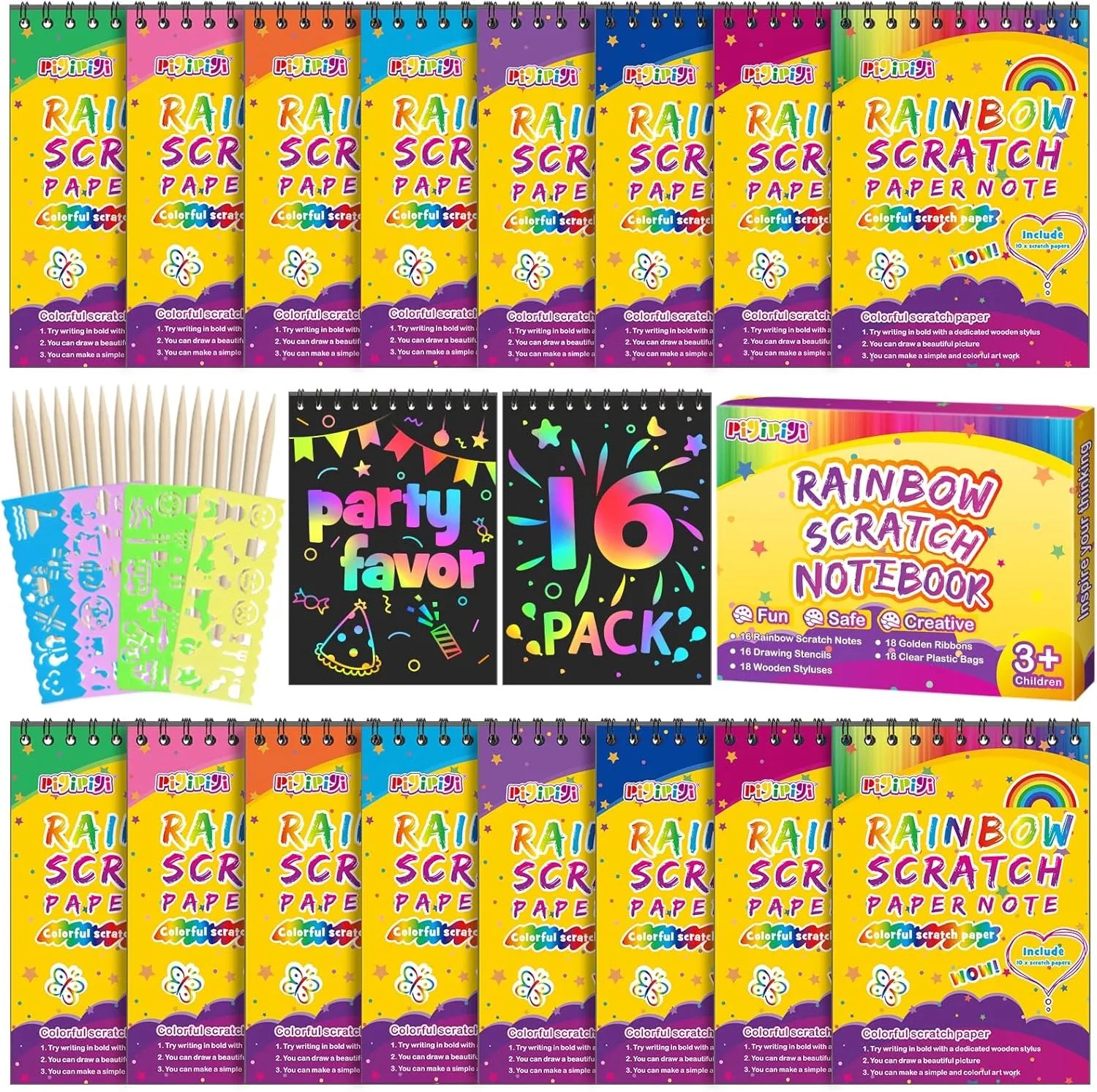 Birthday Christmas Easter Toy Gift Activity Drawing Kit pigipigi Scratch Paper Party Favor: 16 Pack Rainbow Scratch Notebook for Kid Art Craft Supplies Age 3-12 Boys spot languish uninhabitable reachable embryonic Girls Coloring Book 