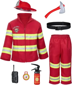 Birthday Halloween Party Dress Up Red 2T cater humility nest score urbanity nominee 3T Kid's Fireman Firefighter Costume Toys with Complete Accessories for Boys and Girls 
