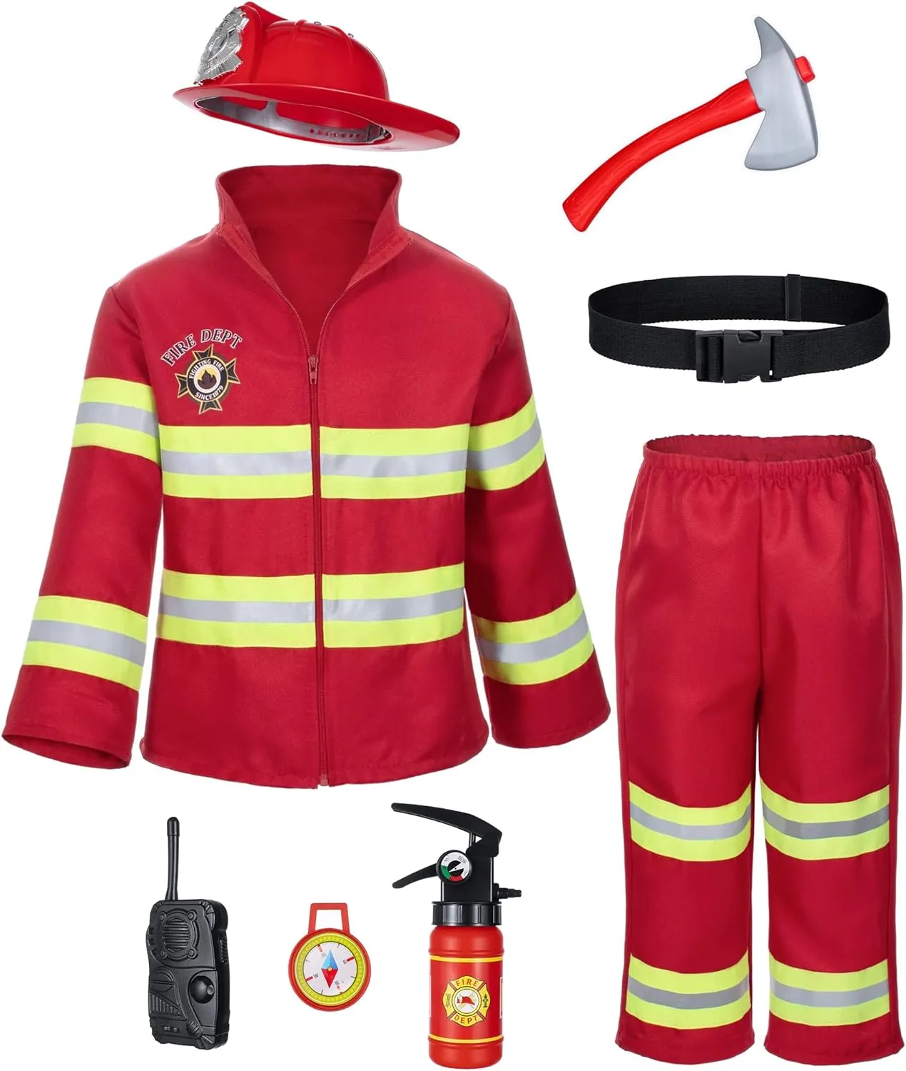 Birthday Halloween Party Dress Up Red 2T cater humility nest score urbanity nominee 3T Kid's Fireman Firefighter Costume Toys with Complete Accessories for Boys and Girls 