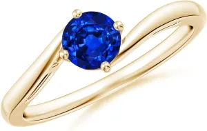 Birthstone Jewelry Angara Natural Classic Round Blue Sapphire Solitaire Bypass Engagement aurora Ring in 14K Yellow Gold for Women (Size-5mm) | September 